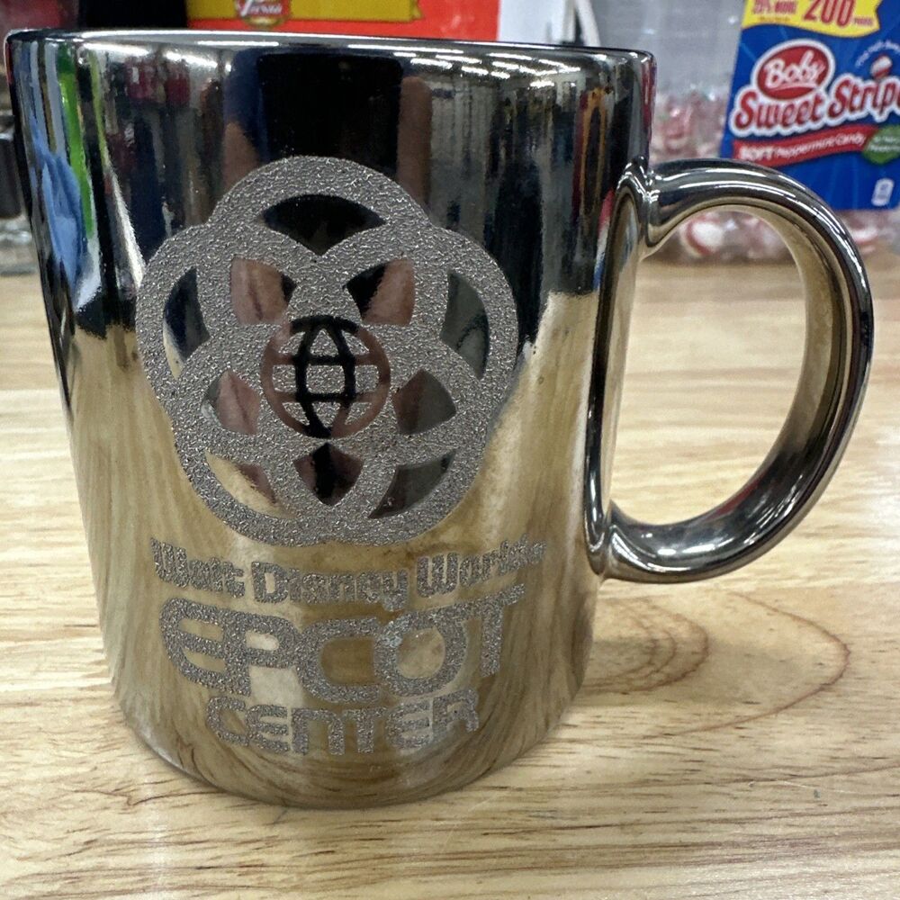 Walt Disney World Vintage Epcot Center Metallic Silver Coffee Cup Mug (12oz.)
